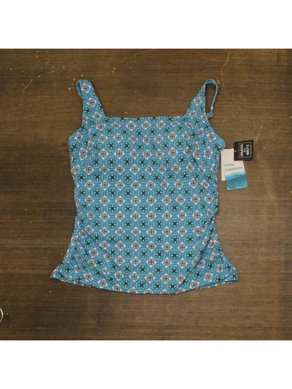 Swim Solutions Womens Printed Tummy-Control Tankini Swim Top 807104 Tile Blue 8